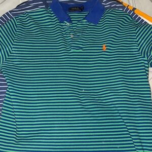 Polo by Ralph Lauren Men's Green and Blue Striped Shirt